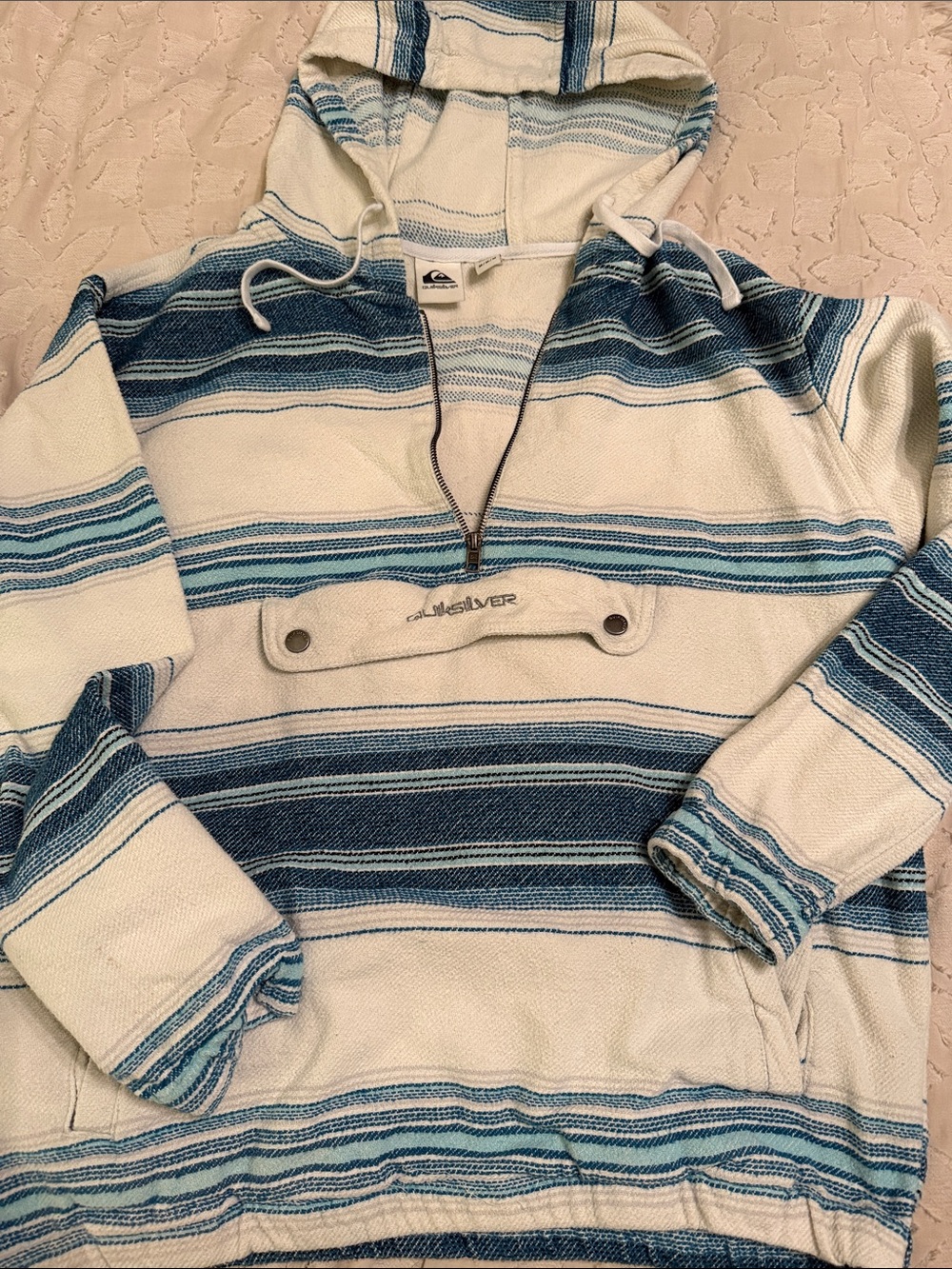 Quiksilver Striped Baja Hoodie in Cream and Blue